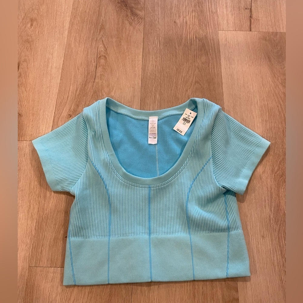 NWT aerie crop ribbed blue tee size small